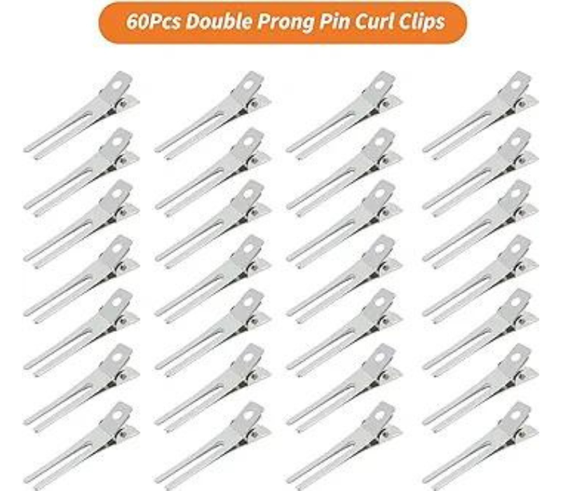 60PCS Double Prong Pin Curl Clips for Styling & Sectioning, Alligator Hair Clips with storage box 